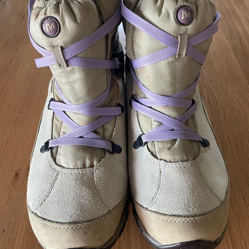 Womens Beige and Purple Boots